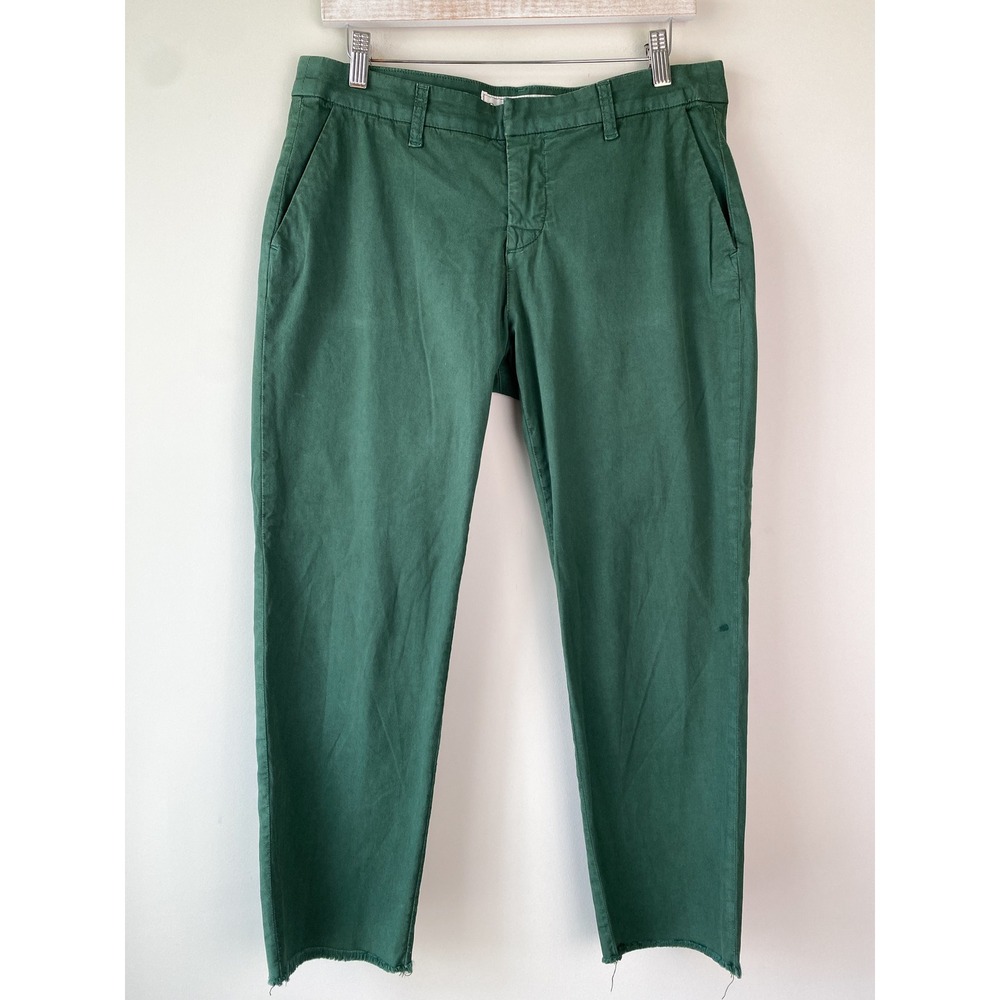 Frank & Eileen Womens Wicklow Chino Pants 8 Green Raw Hem Italian Cotton Classic - Picture 2 of 12